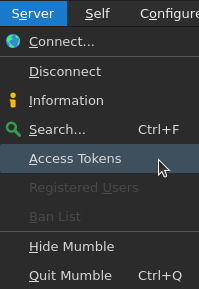 Access Tokens menu